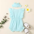 thumbnail image 4 of FRSASU Toddler Girl Solid Color Jumpsuit Ruffled Bodysuit + Infant Headband, 4 of 9