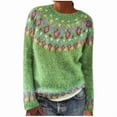 thumbnail image 4 of Sakmal Knit Sweaters for Women Pullover Long Sleeve Cotton Tops Trendy Floral Green Crew Neck Sweaters for Women, 4 of 5