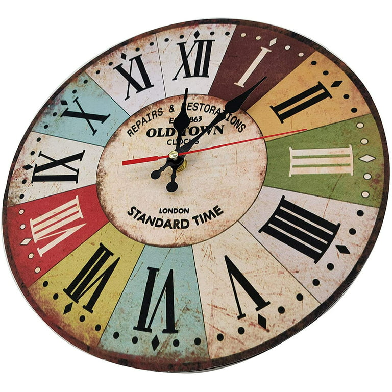LOHAS Home 12 Inch Retro Wooden Wall Clock Farmhouse Decor, Silent Non  Ticking Wall Clocks Large Decorative - Quality Quartz Battery Operated -  Antique Vintage Rustic Colorful Tuscan Country Style 