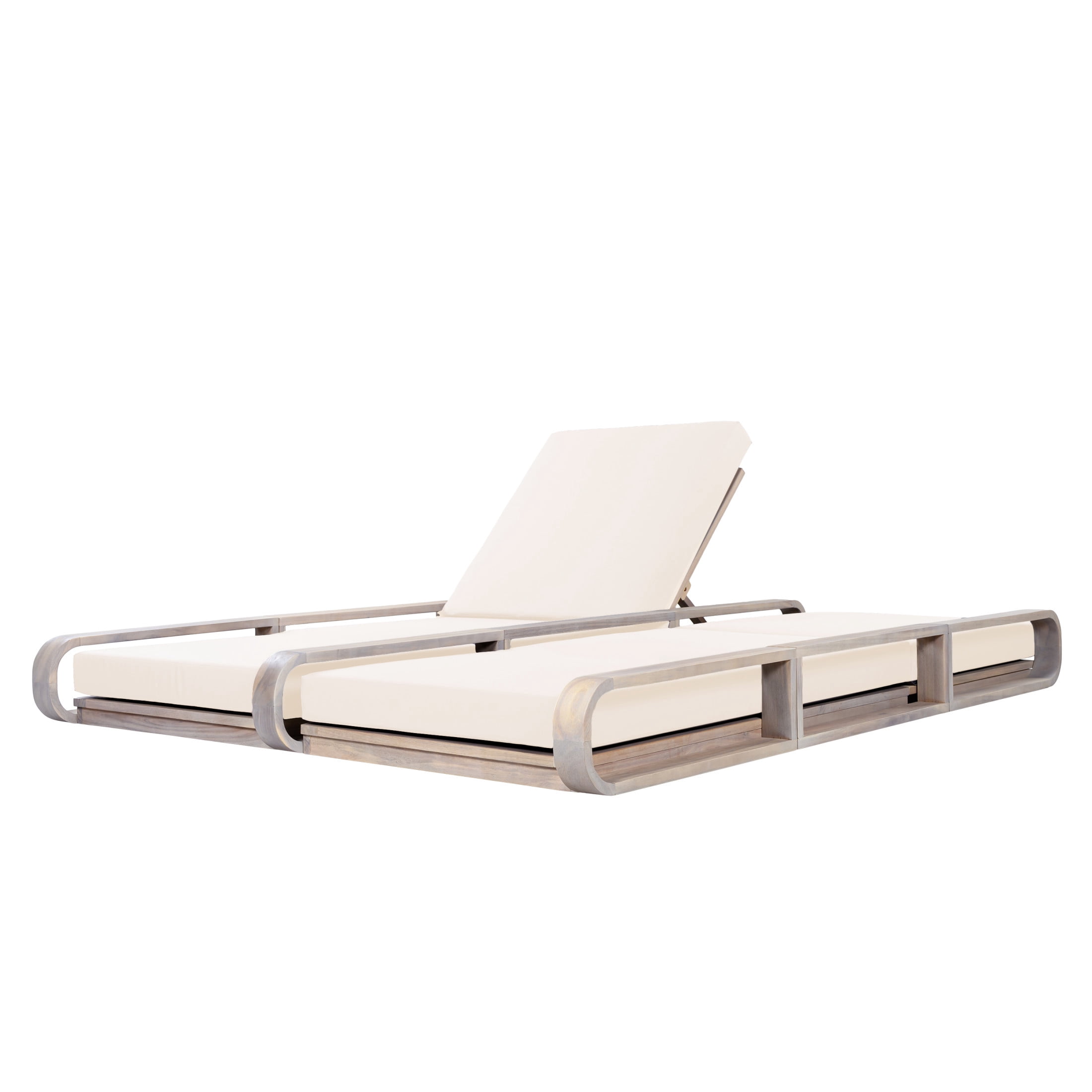 Christopher Knight Home 79" Outdoor Double Chaise Lounge Set with Cream Cushions, Light White