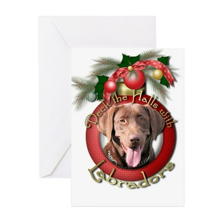 Labrador Christmas Cards CafePress - Christmas Deck The Halls Labradors Greeting Ca - Greeting Card, Blank Inside Glossy ()