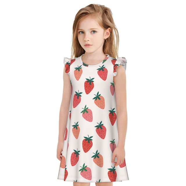 Balery Hand Drawn Strawberry Camisón de princesa para niñas, pijama de algodón con mangas abullonadas, suave y bonito.-X-Large