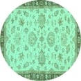 thumbnail image 1 of Ahgly Company Machine Washable Indoor Round Oriental Turquoise Blue Traditional Area Rugs, 3' Round, 1 of 4