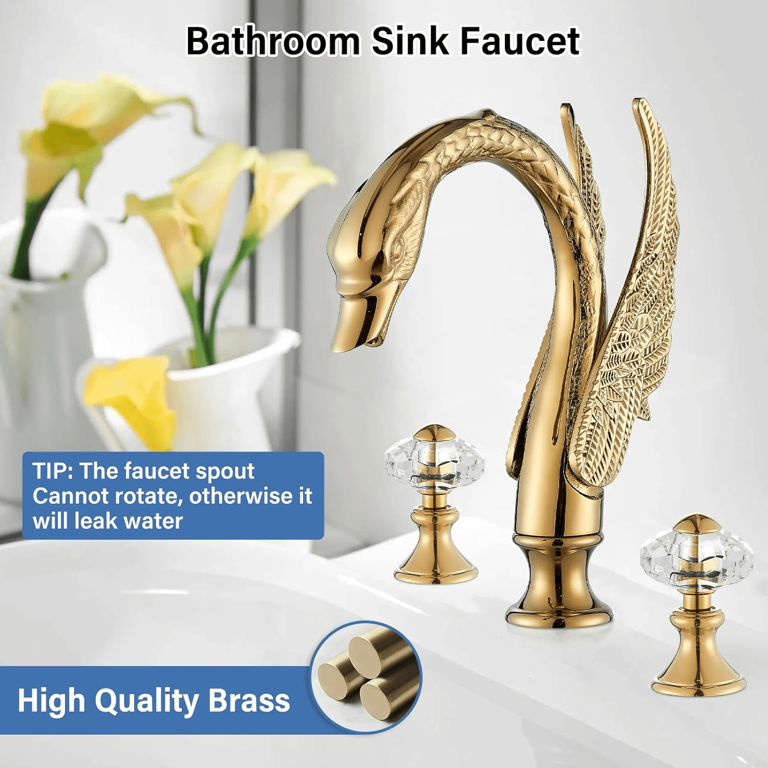 Widespread Golden Swan Style Bathroom Sink Faucet Deck Mount Sink Mixer Tap
