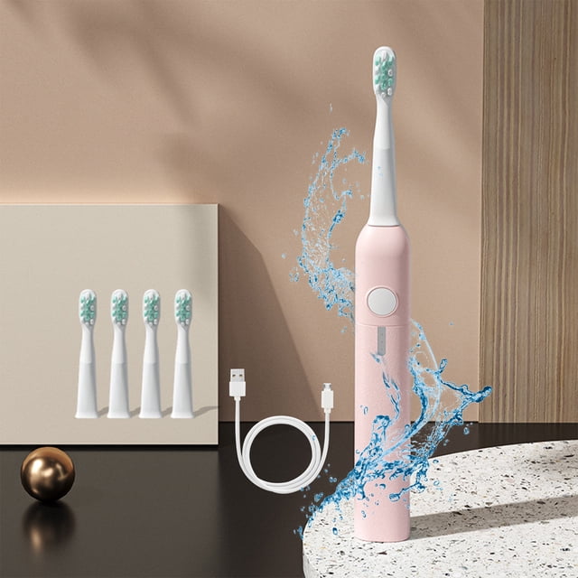 Binmer USB Charging Toothbrush, Toothbrush With 4 Brush Heads, Smart 3 Gear Toothbrush IPX7
