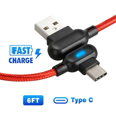 90 Degree Cable USB C Cable, EEEKit 90 Degree Right Angle Type C to USB A Fast Charging Cable Data Sync Cord for Samsung Galaxy S10 S10 Plus S9 S9 Plus Note 9 8, LG V40 V30 G7 G6, Pixel XL, GoPro, Nintendo Switch ()