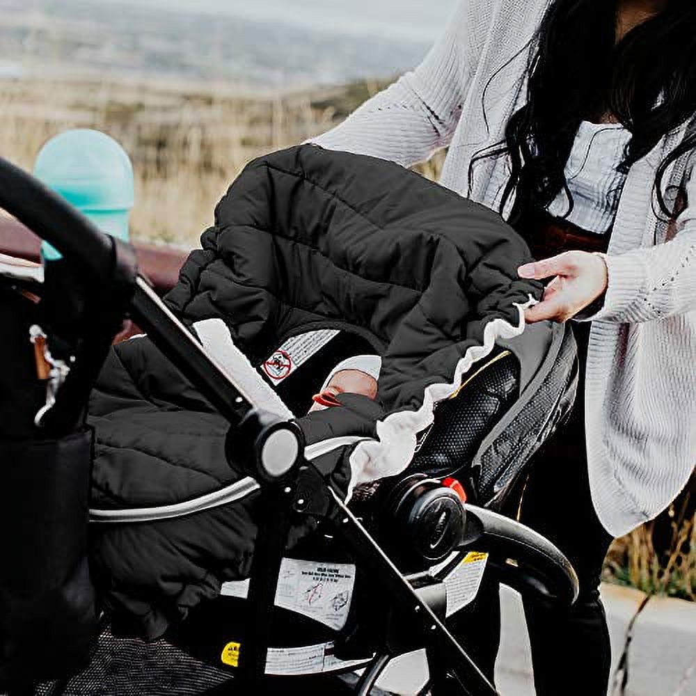 JJ Cole Cozy Cover Weather-Resistant & Fleece Lined Infant Car Seat Cover, Black
