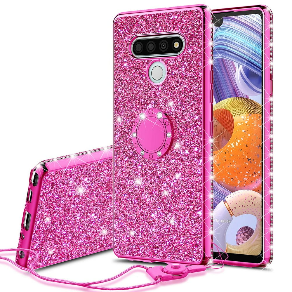 LG Stylo 6 Glitter Phone Case, Ring Kickstand Girls Women Diamond