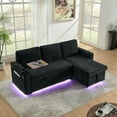 thumbnail image 4 of Barara King Convertible Sofa Bed with Retractable Table and LED Lighting, Sleeper Bed with USB Charging Ports and Cup Holders for Living Room, Office, Small Places, Black, 4 of 7