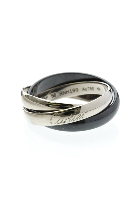Pre-Owned Cartier Trinity White Gold (18K),Ceramic Fashion No Stone Band Ring Silver (Good)