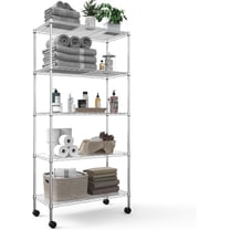 pouseayar 5 Tier NSF Metal Shelf Wire Shelving Unit, 750lbs Capacity Heavy Duty Adjustable Storage Rack with Wheels & Shelf Liners for Closet Kitchen Garage Basement, 60" H x 30" L x 14" D - Chrome
