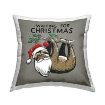 Stupell Industries Santa Christmas Sloth Decorative Printed Throw Pillow, 18 x 18