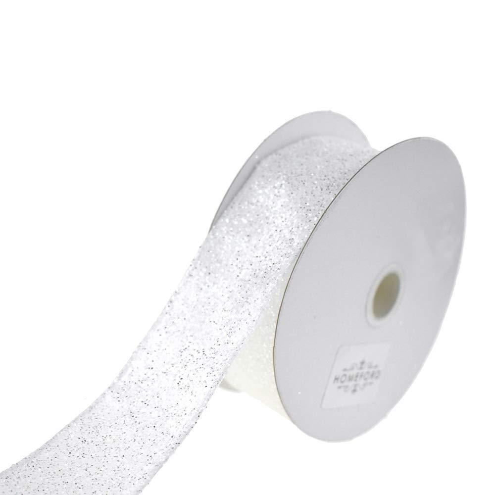 Christmas Glitter Frosted Polyester Wired Ribbon, 1-1/2-Inch, 10-Yard ...