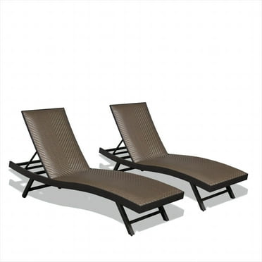 CoSoTower Outdoor PE Wicker Chaise Lounge - Set of 2 Patio Reclining Chair Furniture Set Beach Pool Adjustable Backrest Recliners Padded with Quick Dry Foam (Brown, 2 Lounge Chairs)