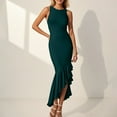 thumbnail image 2 of Drses‌‌ ‌‌‌‌‌‌‌‌‌‌‌‌‌Women's Crew Neck Sleeveless Bodycon Maxi Dress - Mermaid Cut with Ruffle Hem for Evening Cocktail Party, 2 of 7