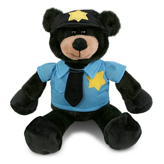 DolliBu Long Leg Black Bear Police Officer Plush Toy – Super Soft Black Bear Cop Stuffed Animal Dress Up Cop Uniform and Cap Outfit, Fluffy Black Bear Policeman Toy Plush Gift for Kids – 10.5 Inch