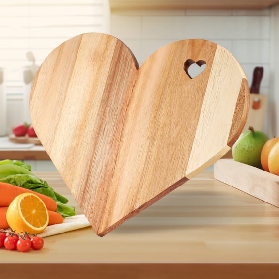 Heart-shaped Wood Chopping Board, Wooden Charcuterie Board with Hole, Decorative Cutting Board Cheese Serving Wooden Bread Board, Kitchen Chopping Board for Housewarming Present