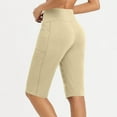 thumbnail image 5 of Wyobmus Womens Workout Long Shorts High Waisted Bermuda Shorts Loose Solid Tummy Control Walking Running Yoga Short Beige, 5 of 6