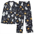 thumbnail image 5 of Enjoytime Halloween Pajama Sets for Women Ghost Printed Lapel Long Sleeve Button Down Blouse Loose Pants Cute Loungewear Casual Soft Comfy Sleepwear, 5 of 6
