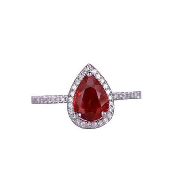 Harry Chad Enterprises 59478 3.45 CT Pear Cut Red Ruby & Diamond 14K White Gold Wedding Ring, Size 6.5