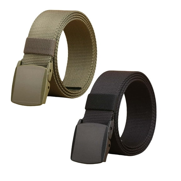 Men Belt POM Non-metal Press Buckle Real Nylon Belt 2 Pack