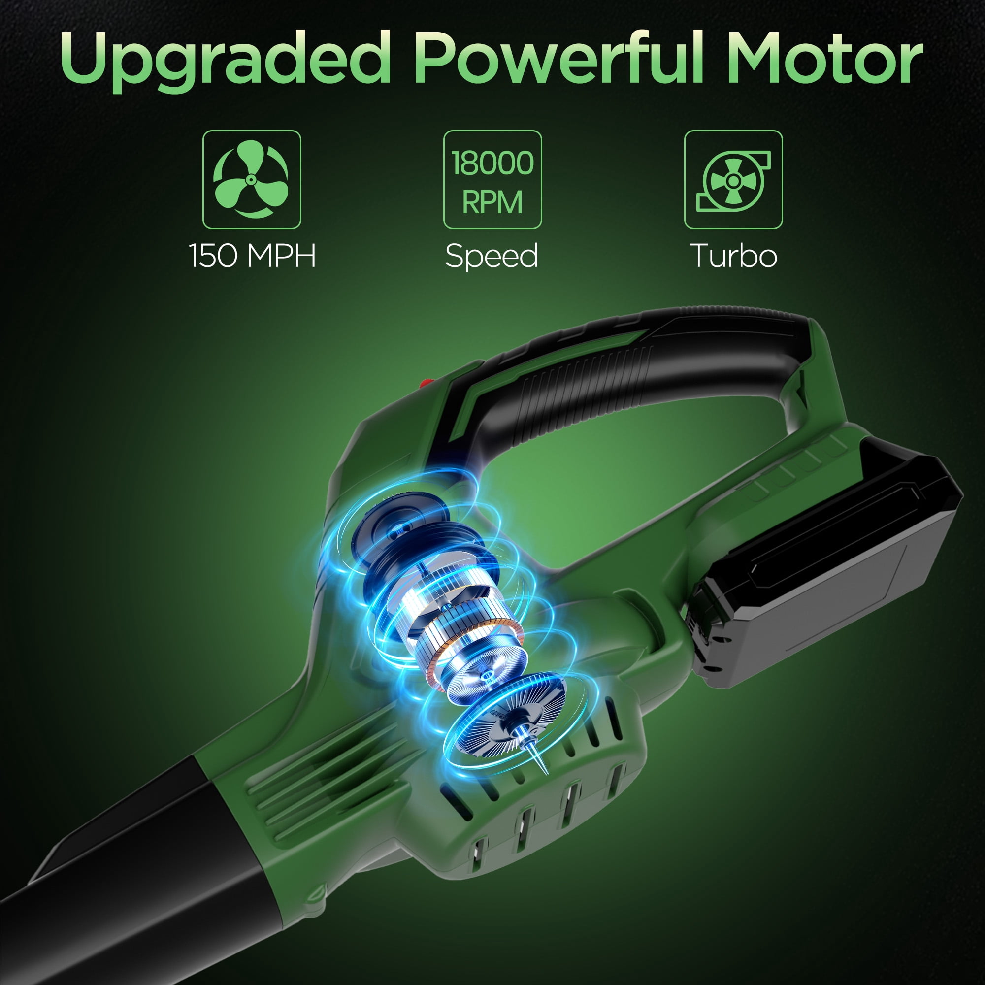 KAIPARA Cordless Leaf Blower with 2 x 2.0 Ah Battery & Charger, Electric Leaf Blower for Lawn Care, 2 Speed Mode, 320CFM 150MPH Battery Powered for Patio, Garden Cleaning