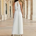 thumbnail image 5 of Riforla Women Casual Solid Neck Hanging Sleeveless Pleated Jumpsuit Backless Button Belt Rompers Women's Jumpsuit White S, 5 of 6