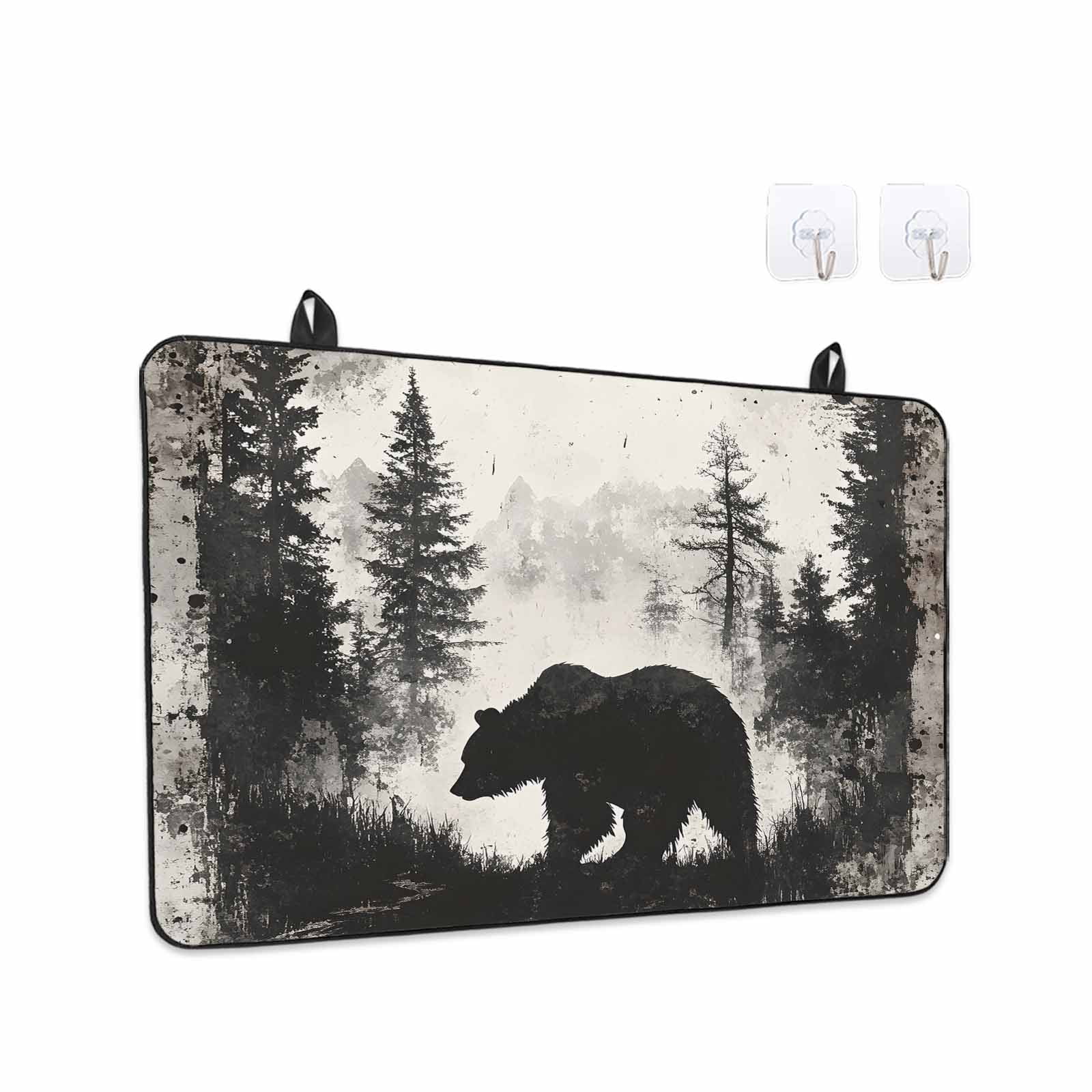Forest Bear Stove Top Cover for Electric Stove, Heat-proof & Non Slip Glass Top Stove Cover Protector, Retro Modern Art Nature Tree Greyscale Kitchen Flat Cooktop Rubber Mat 24x21 Inches