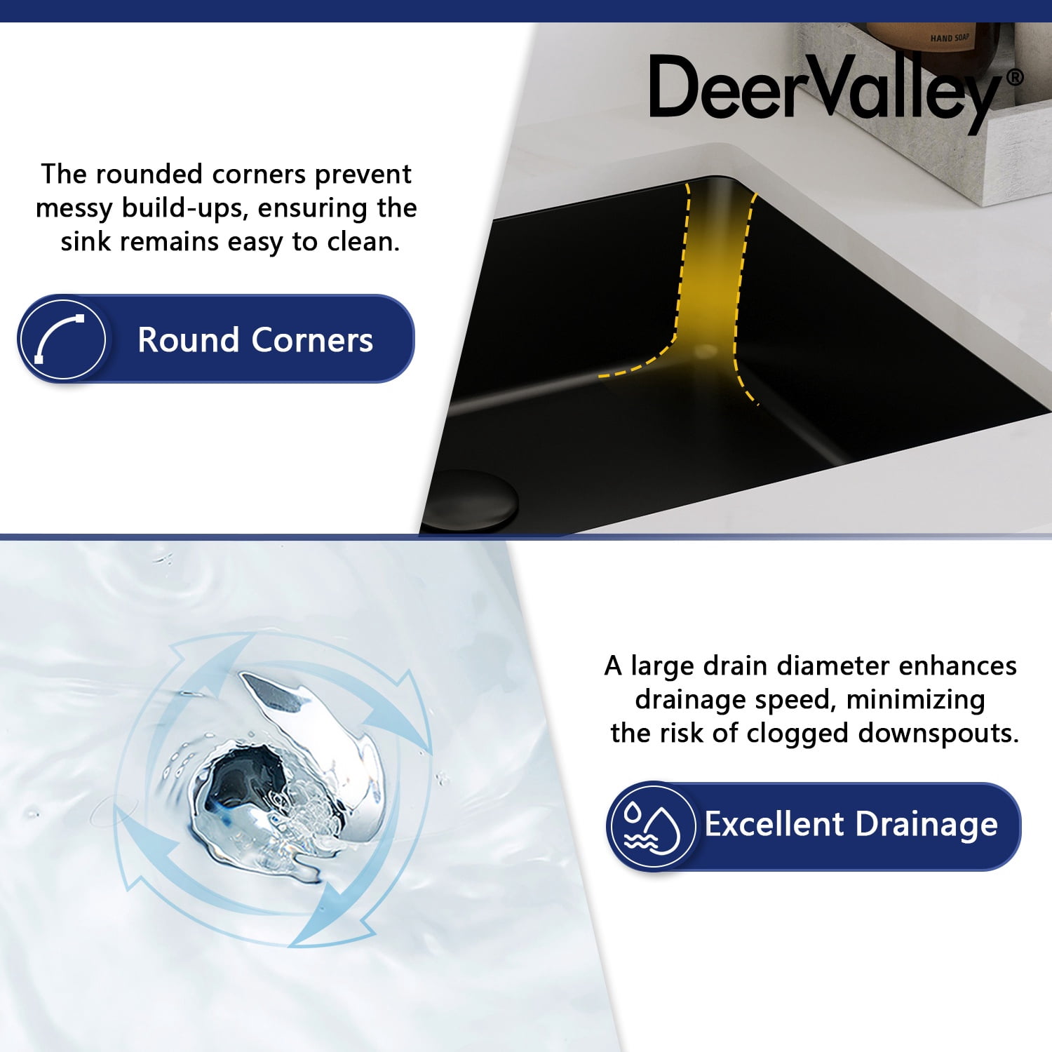 DV-1U201B DeerValley Ursa 19" X 15" White Rectangular Vitreous China Undermount Bathroom Sink with Overflow