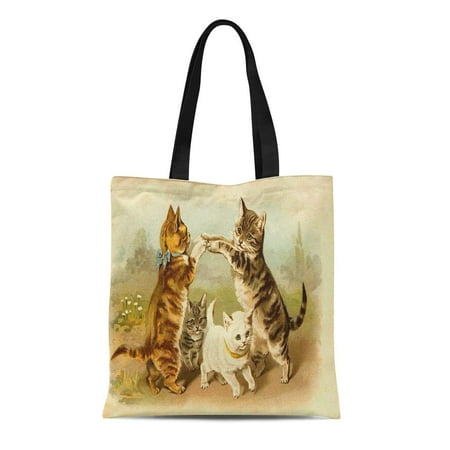 Kitten Cat Purse - LADDKE Canvas Tote Bag Kittens Cats Playing Vintage Games Historical Reusable Handbag Shoulder Grocery Shopping Bags