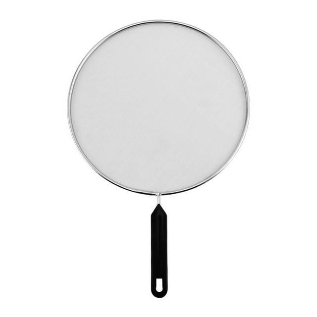 Protector para sartén, colador de malla fina con mango, protector contra la grasa, para sartenes domésticas (plateado)