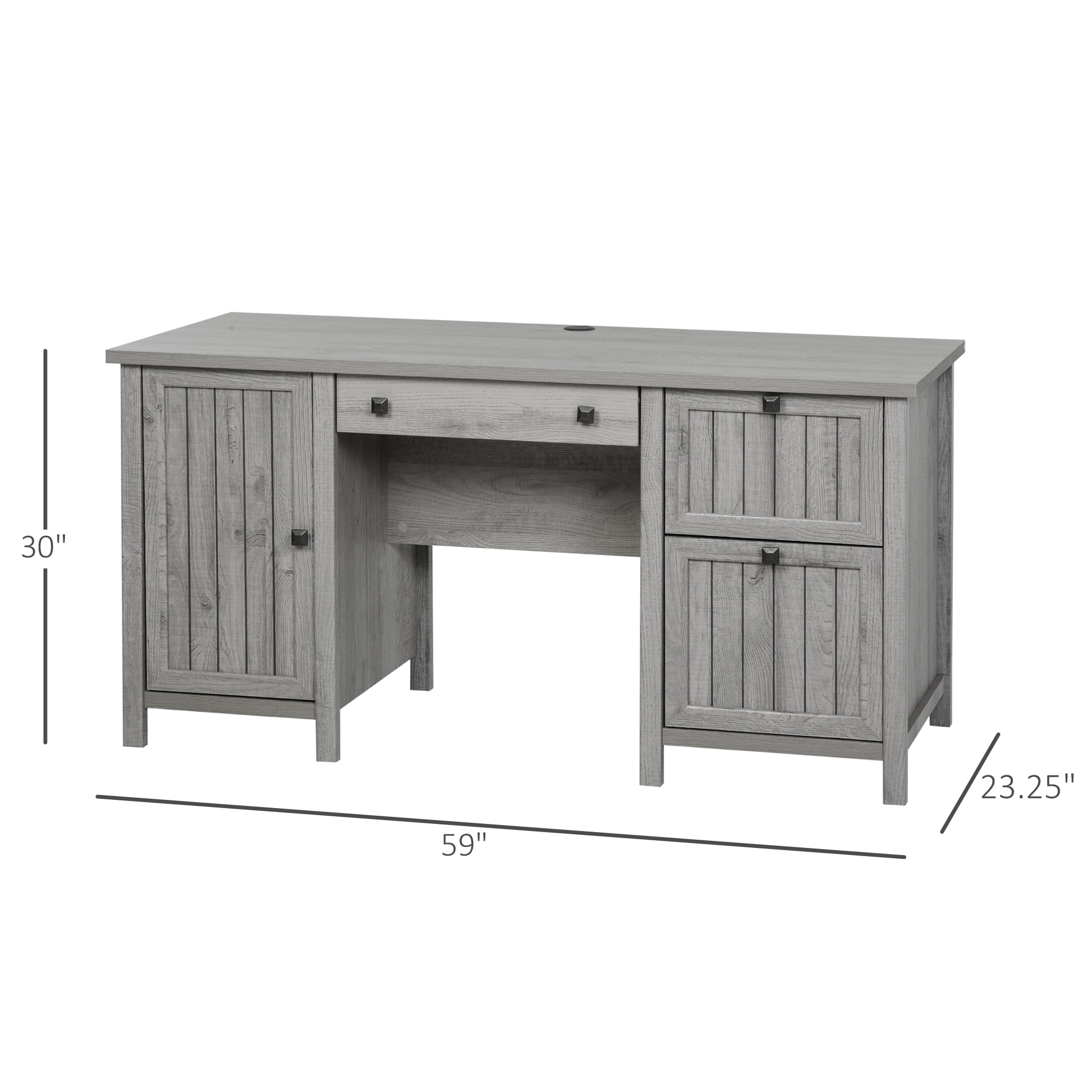 HOMCOM Vintage Executive Computer Desk, Home Office Work station, Student Table with Cabinet & 3 Drawers for Hanging Files, gray