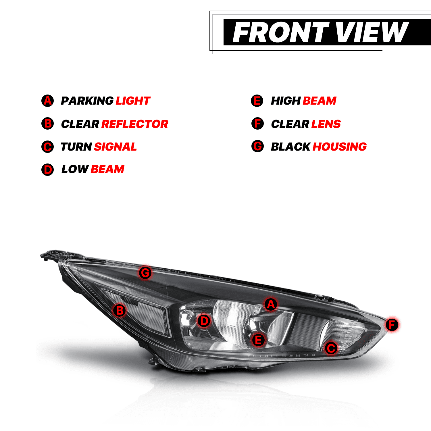 M-AUTO Headlights Assembly for Halogen Model 2015 2016 2017 2018 Ford Focus, Driver and Passenger Side Headlamp Replacement