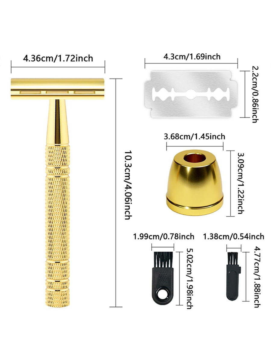 Waysh Luxe Gold Classic Wet Shave 20 Blade Safety Razor Kit with Stand, Gold
