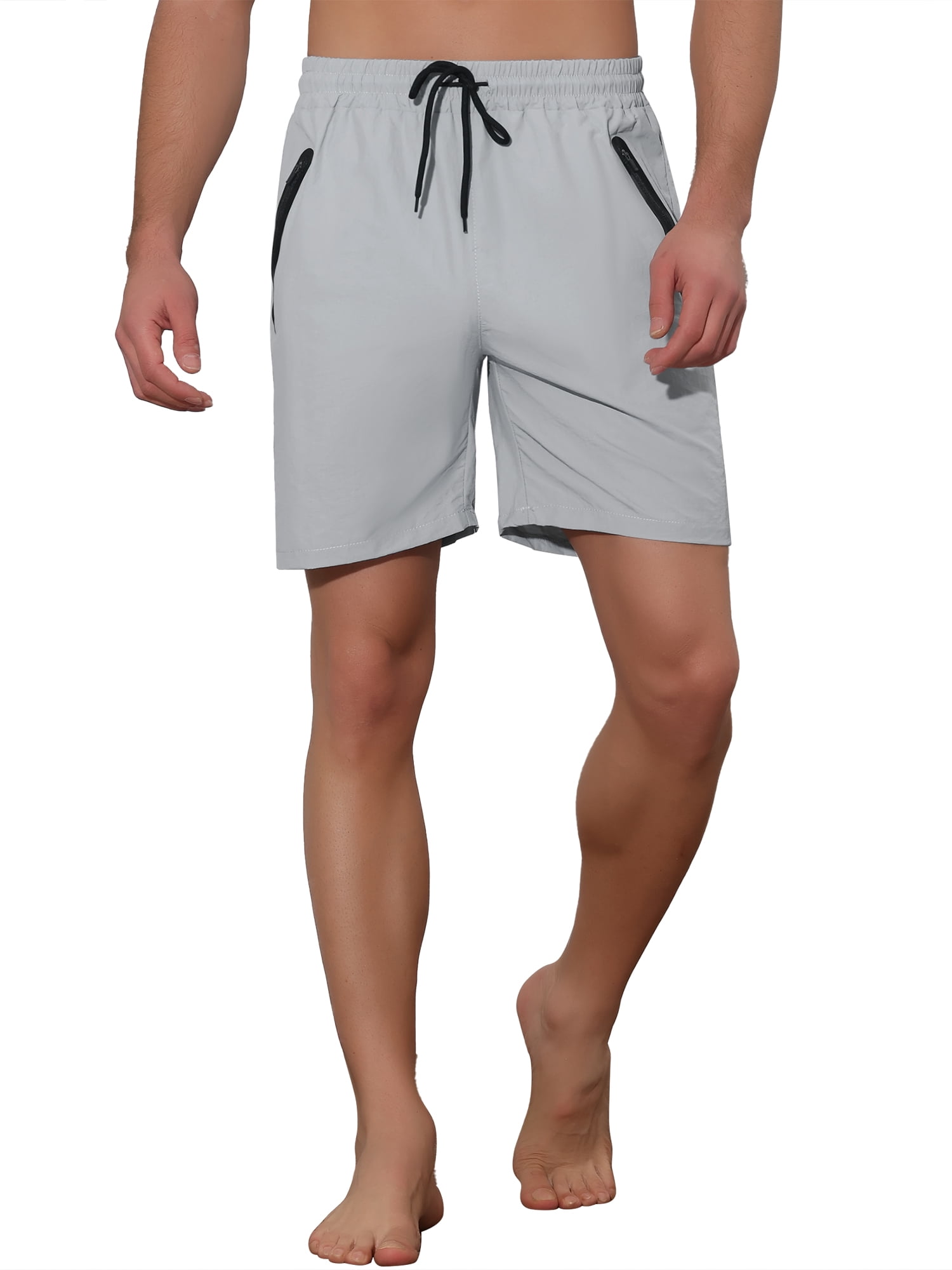 Unique Bargains Men's Solid Color Elastic Waistband Lightweight Swimwear Shorts 32 Gray