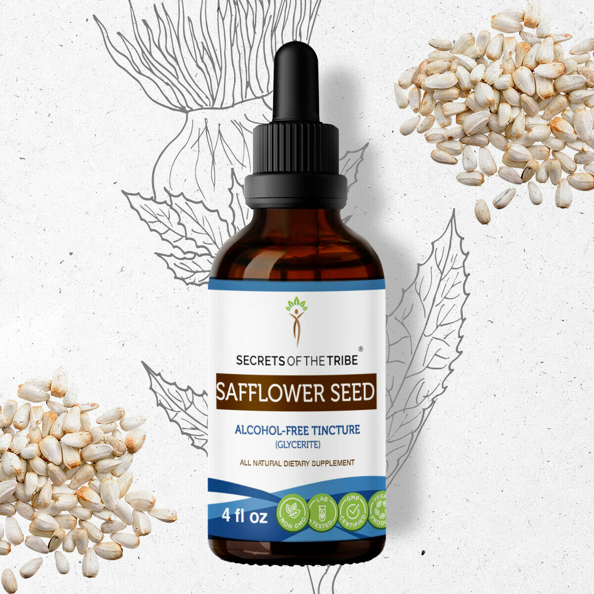 Safflower Seed Tincture AlcoholFREE Extract, Organic Safflower (Hong Hua, Carthamus Tinctorius