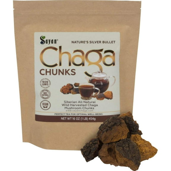 Sayan Herbal Supplement, Immune System Raw Chaga Mushroom Chunks, ( 16 oz)