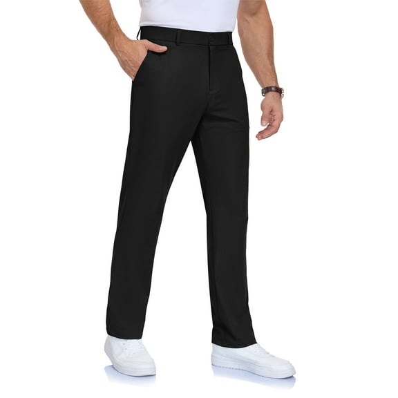 Lavenicole Men's Casual Golf Pants, Stretch Lightweight Dress Pants with Elastic Waist & 4 Pockets, Black