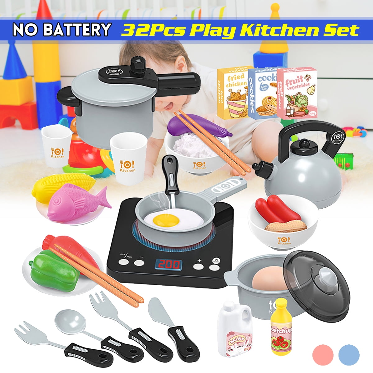 Kids Toys Pretend Cooking Playset Kitchen Toys Cookware Play Set Toddler 32pcs 