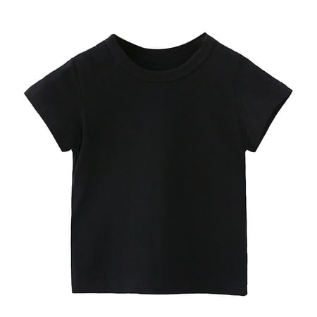 

Virmaxy Toddler Girls Boys Summer Trendy T-shirt Unisex Kids Comfortable Solid Color Tee Short Sleeve Pullover Cotton T-shirt Top Black 3T