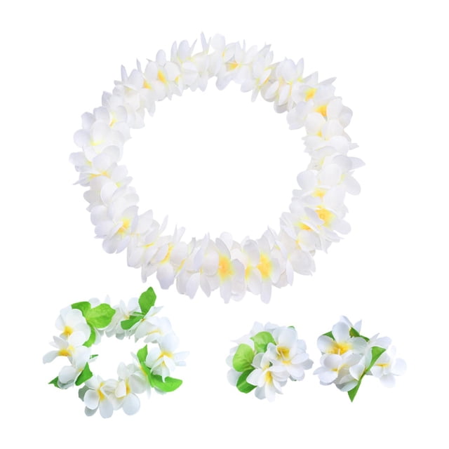 Guirnalda de flores artificiales para fiestas temáticas hawaianas, conjunto de leis hawaianos Blanco