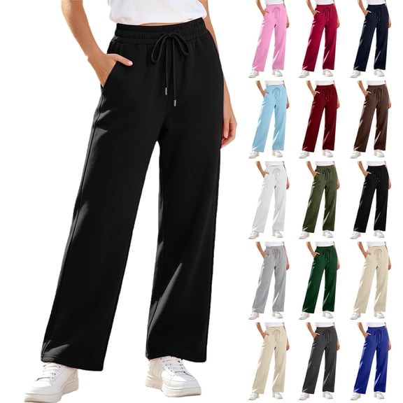 Wide Leg Sweatpants for Women Plus Size Women's Commuting Drawstring Elastic High Waist Straight Pants Casual Long Trousers