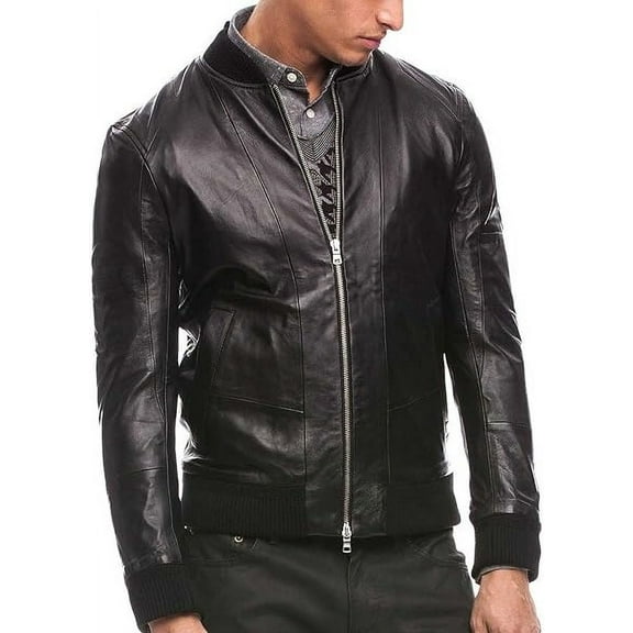 Men Leather Jacket Slim Fit Biker Motorcycle Genuine Lambskin Jacket A113
