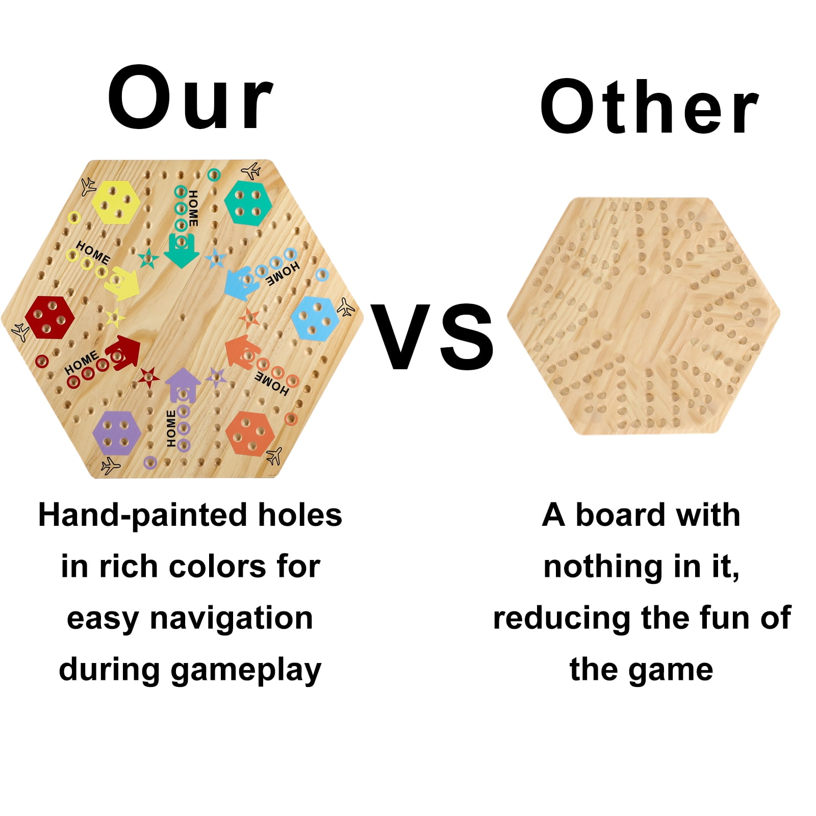 Extra Large 23.6 Inches Wahoo Marble Board Game 4 and 6 Players 2 Sided Painted Thicken Wood Board Perfect Game for Family Friends Party