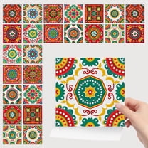 24 Pcs Self Adhesive Tiles Stickers Kitchen Backsplash 4" x 4" Red Green Flowers Pattern DIY Decals Peel and Stick Waterproof Wall Tile
