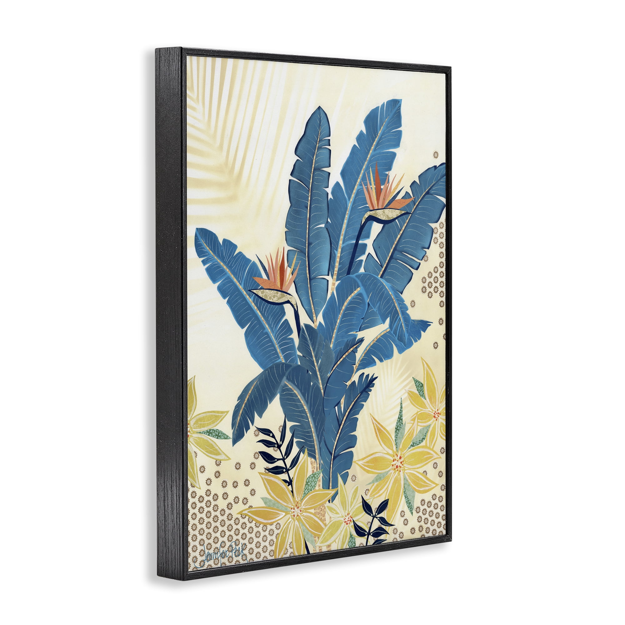 Stupell Industries Blue Birds Of Paradise Botanical & Floral Painting Black Framed Art Print Wall Art, 12 x 18
