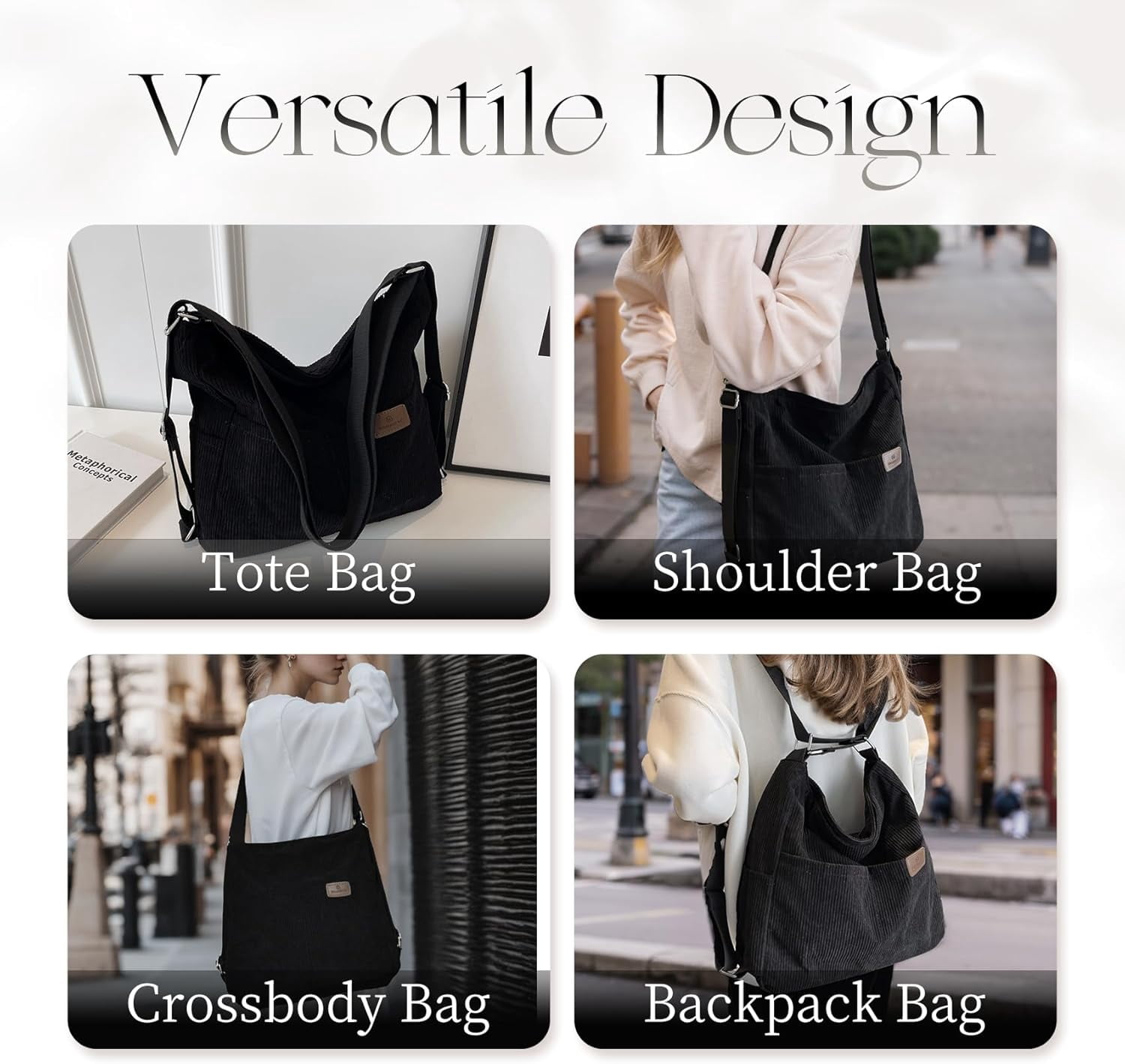 Corduroy Tote Bag for Women Convertible Backpack Purse Crossbody Hobo Shoulder Bag with Multi Pockets Compartments