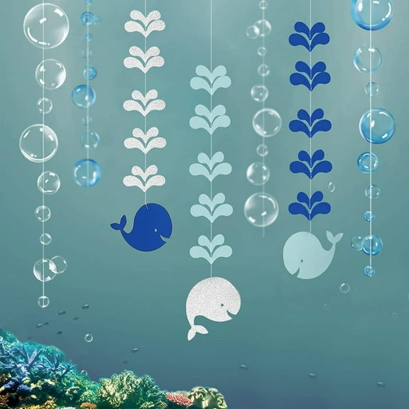 Cheerland Bubble and Whale Garland, 7 Pieces, Under The Sea Party Decor