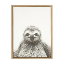 Kate and Laurel Sylvie Sloth Black and White Portrait Framed Canvas Wall Art by Simon Te Tai, 18x24 Natural