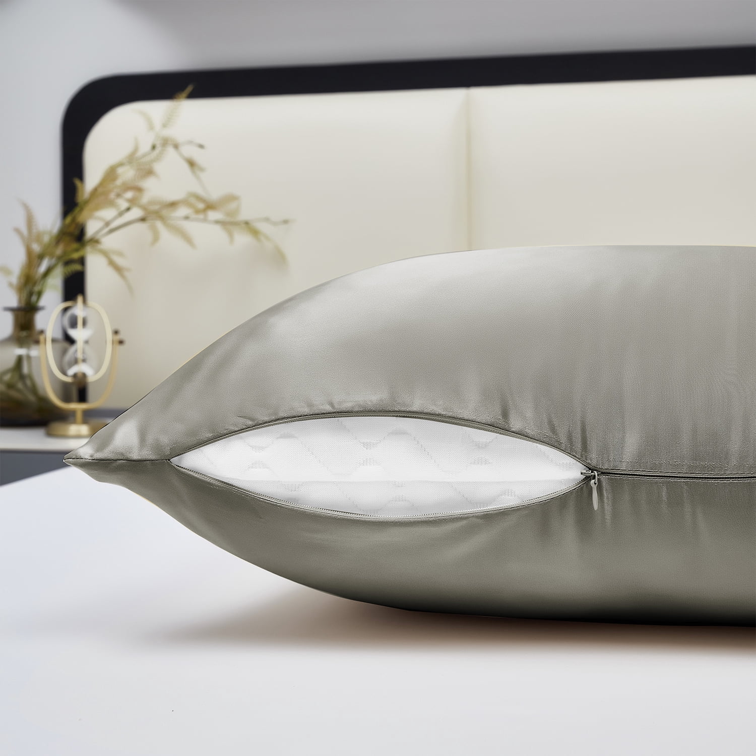 HIG Cooling Curved Pillow Cases 2 Pack King - Silky Soft Stretch Satin Pillow Shams, Dark Gray - 20x36 Inches